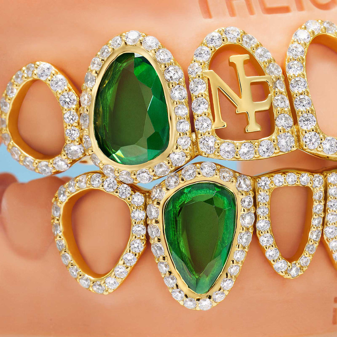 Emerald Flower Open-Face Signature Grillz