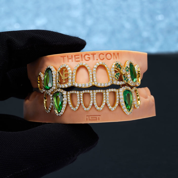Emerald Flower Open-Face Signature Grillz