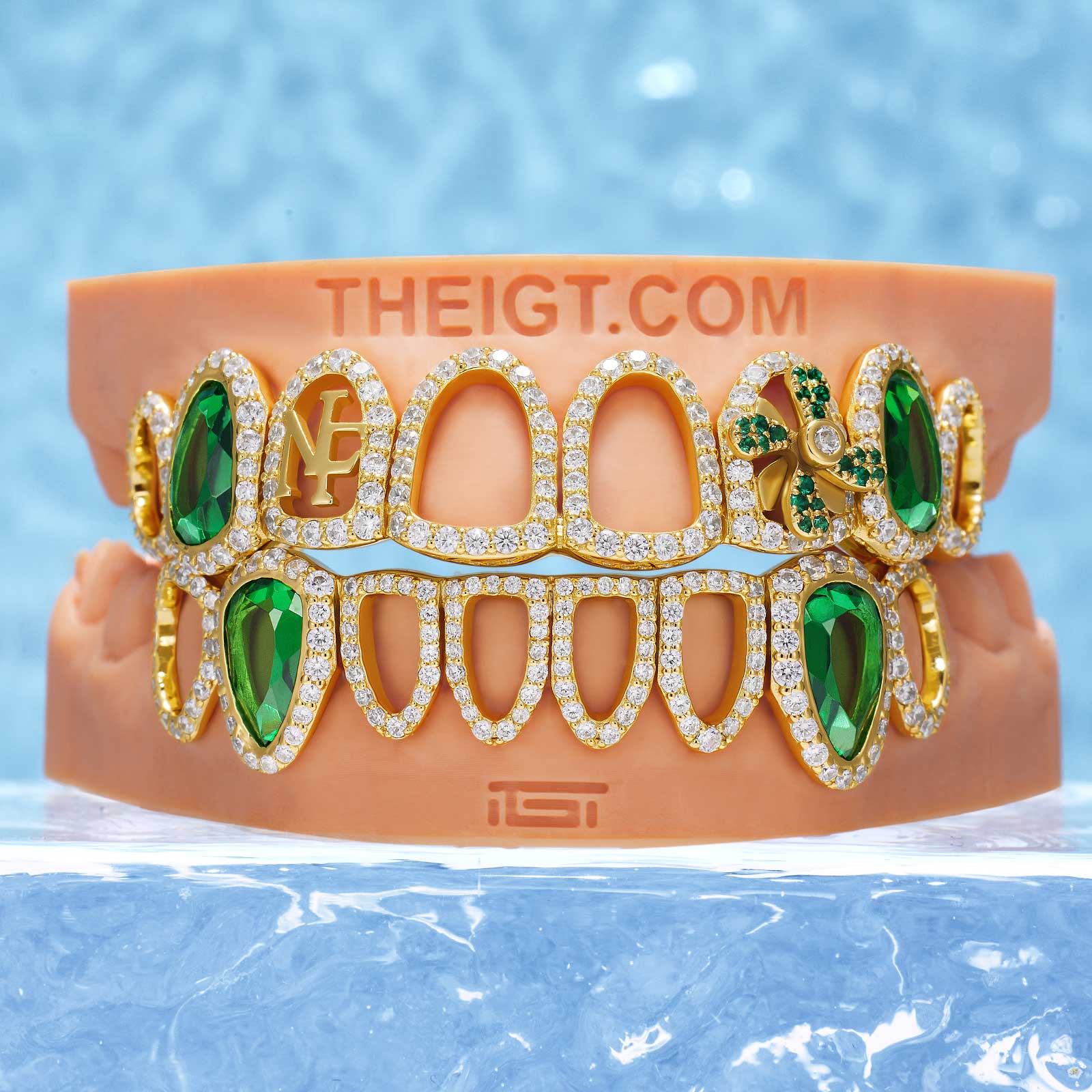 Emerald Flower Open-Face Signature Grillz | Luxury Dental Jewelry