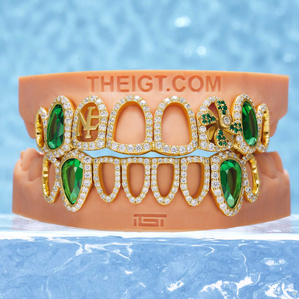 Emerald Flower Open-Face Signature Grillz | Luxury Dental Jewelry