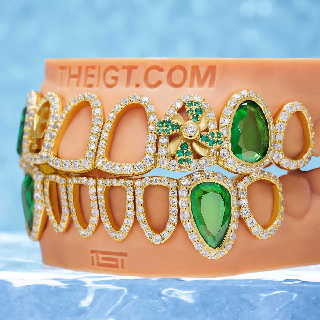 Emerald Flower Open-Face Signature Grillz