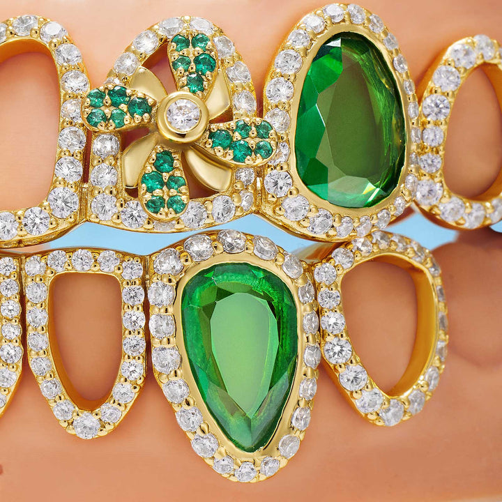 Emerald Flower Open-Face Signature Grillz