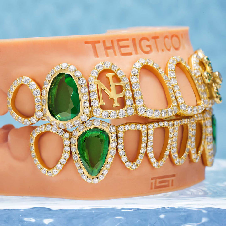 Emerald Flower Open-Face Signature Grillz