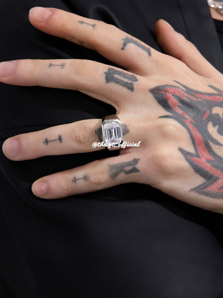 Emerald Cut Bezel-Set Moissanite Pinky Ring 10.0CTW