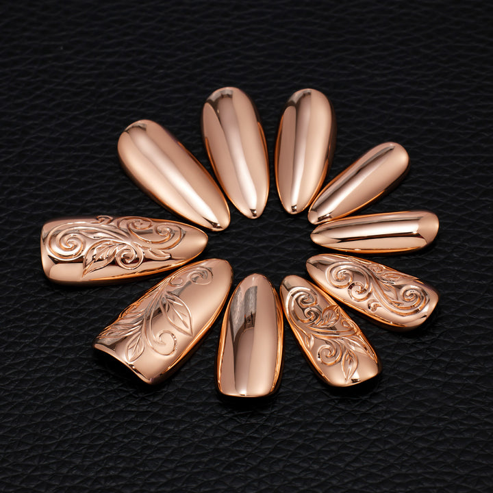 Engraved Rose Gold Nails