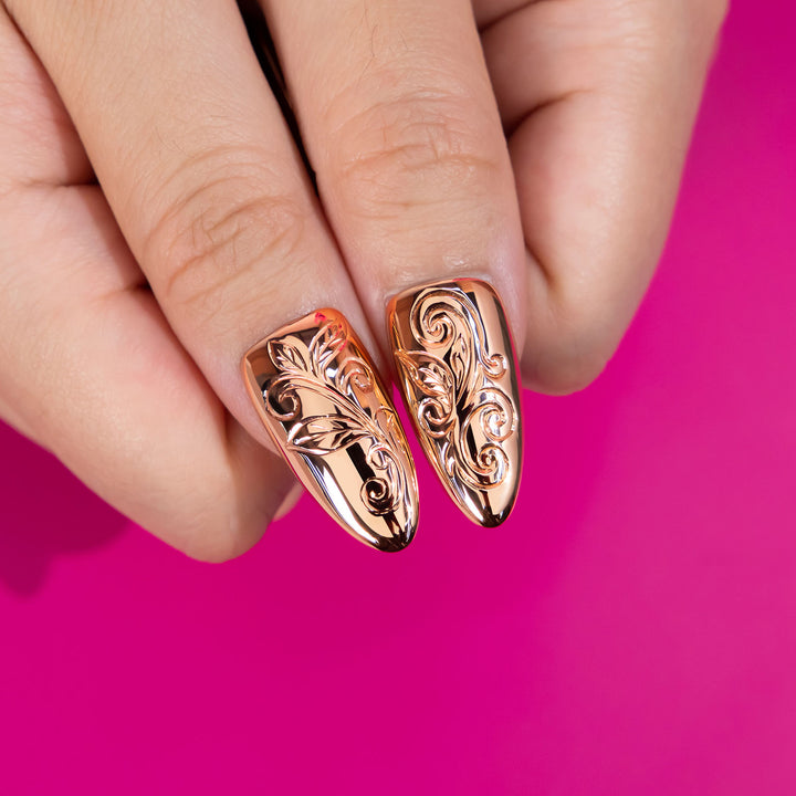 Engraved Rose Gold Nails