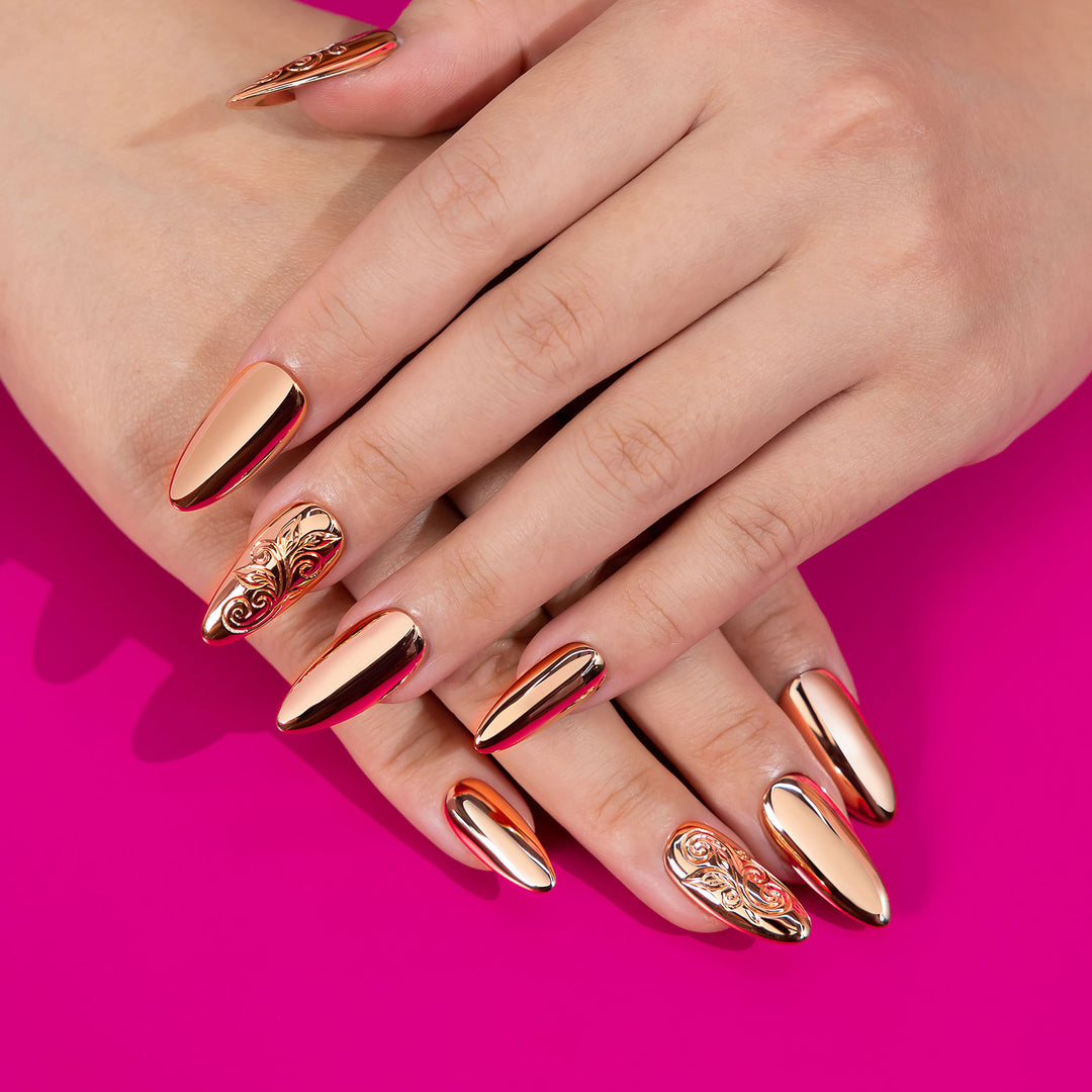 Engraved Rose Gold Nails