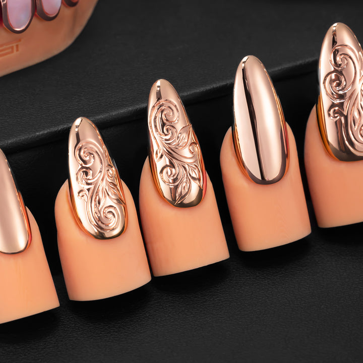 Engraved Rose Gold Nails