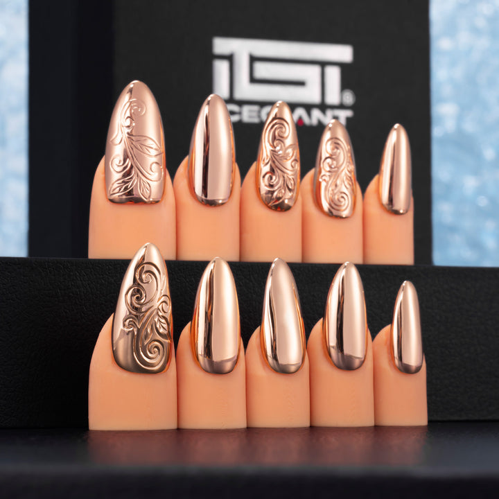 Engraved Rose Gold Nails