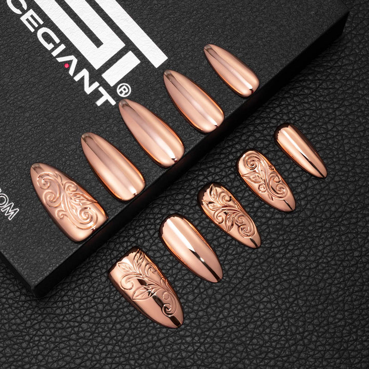 Engraved Rose Gold Nails