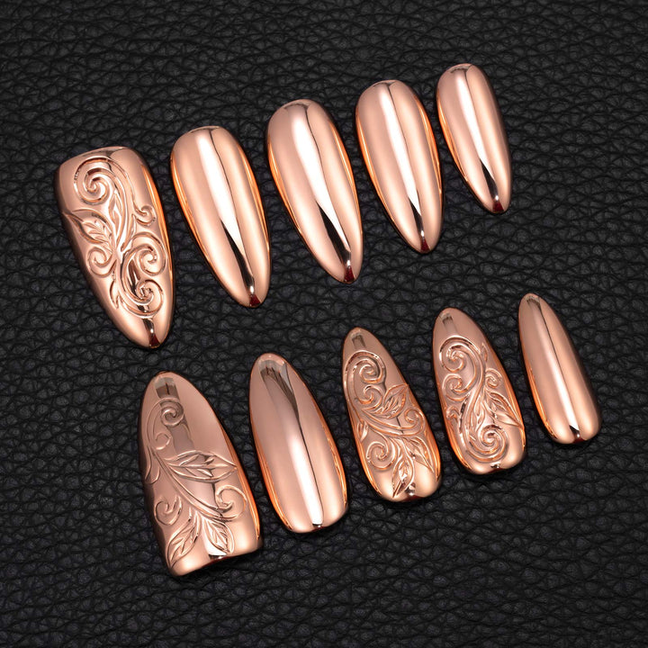 Engraved Rose Gold Nails