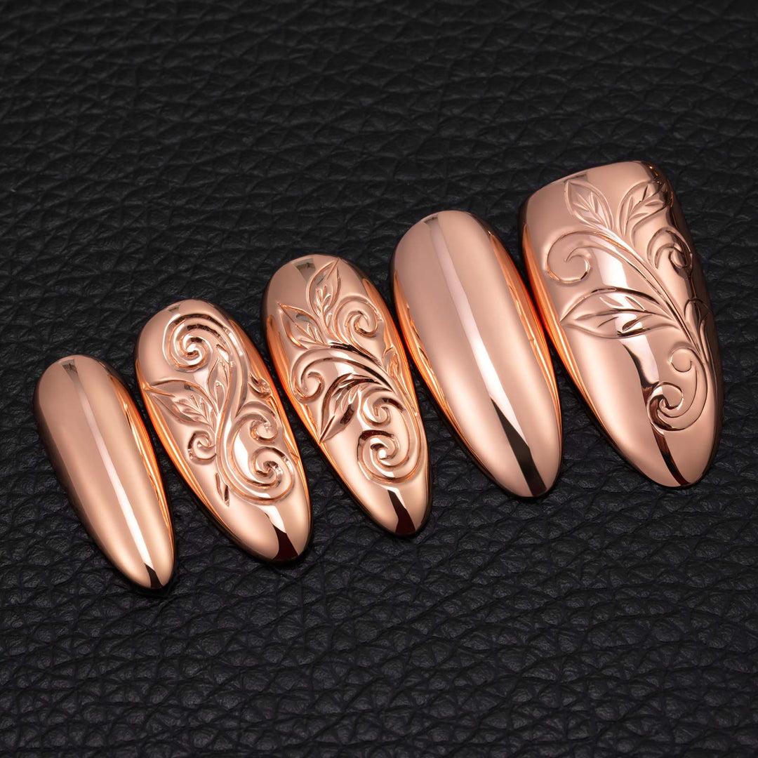 Engraved Rose Gold Nails