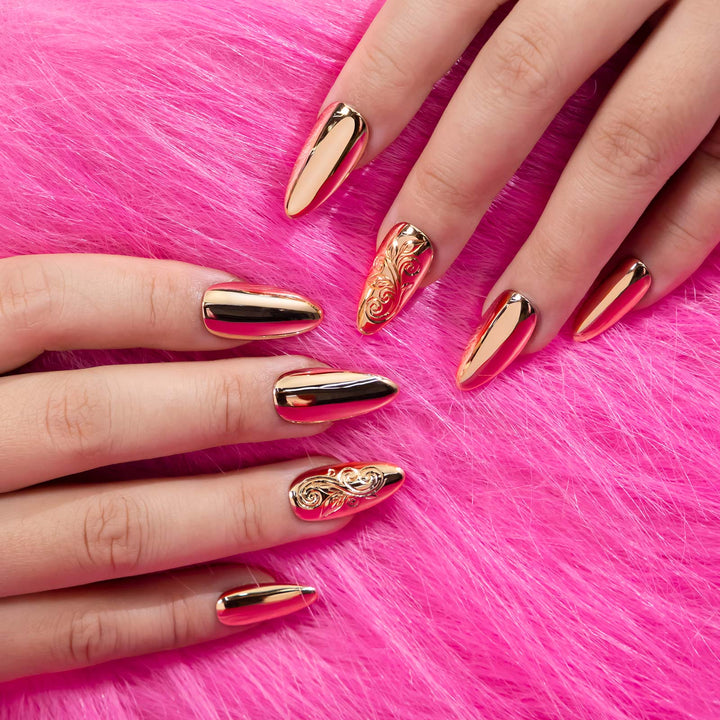 Engraved Rose Gold Nails
