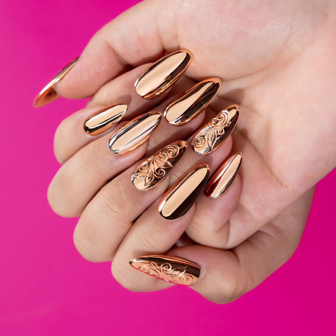 Engraved Rose Gold Nails