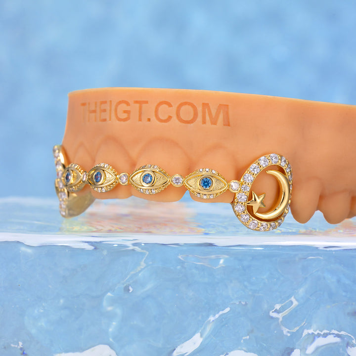 Evil Eye & Crescent Moon Brace Grillz