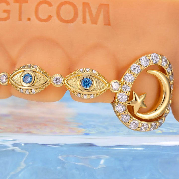 Evil Eye & Crescent Moon Brace Grillz