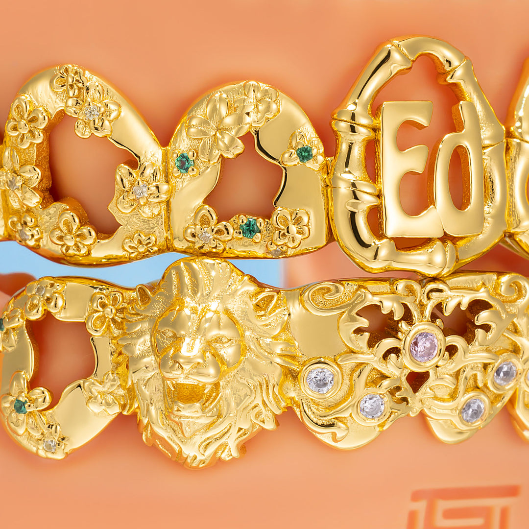 Filigree Lion Bamboo Open Face Letter Grillz - ICEGIANT