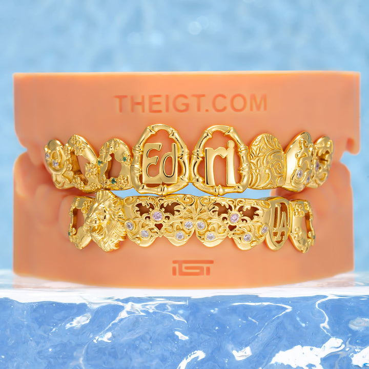 Filigree Lion Bamboo Open Face Letter Grillz - ICEGIANT