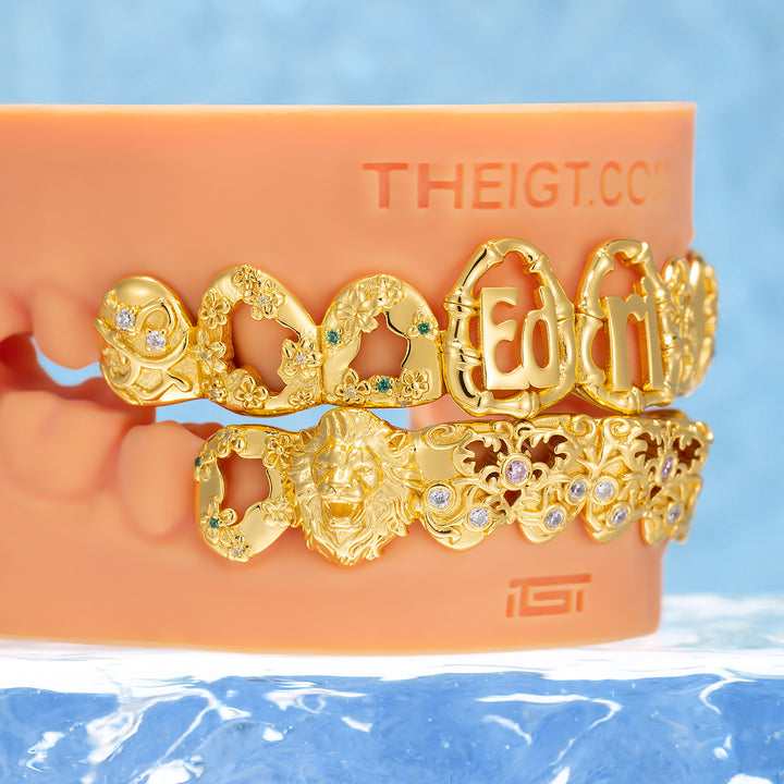 Filigree Lion Bamboo Open Face Letter Grillz - ICEGIANT