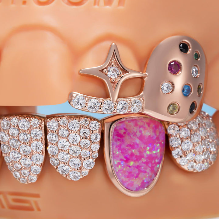 Fingerprint & Colorful Gemstone Open-Face Set