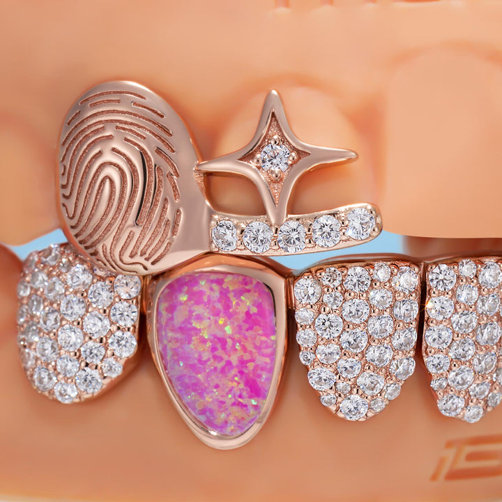 Fingerprint & Colorful Gemstone Open-Face Set