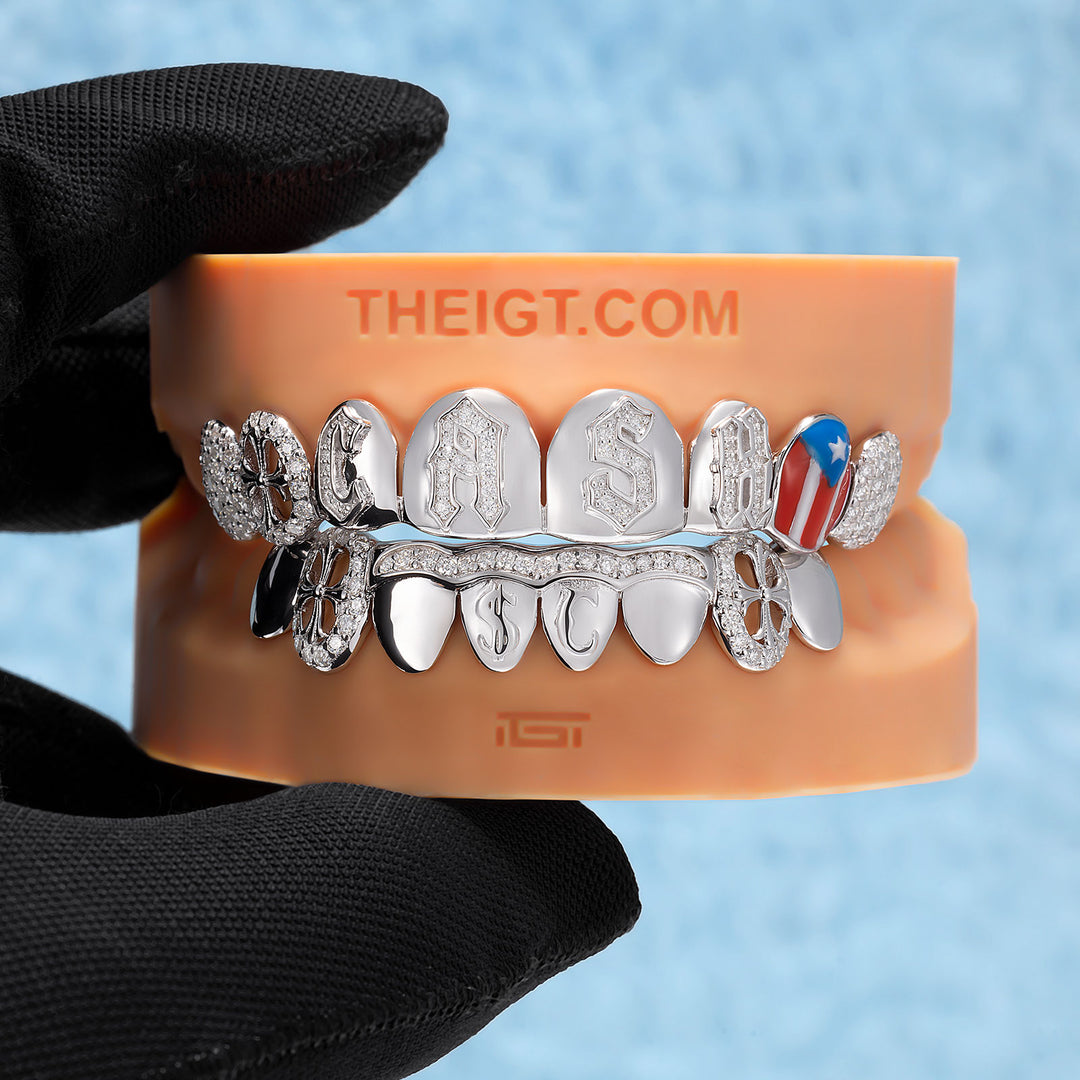 Flag Gothic Cross Iced Script Grillz