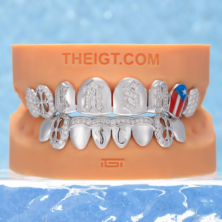 Flag Gothic Cross Iced Script Grillz