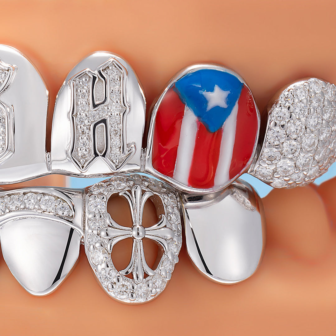 Flag Gothic Cross Iced Script Grillz
