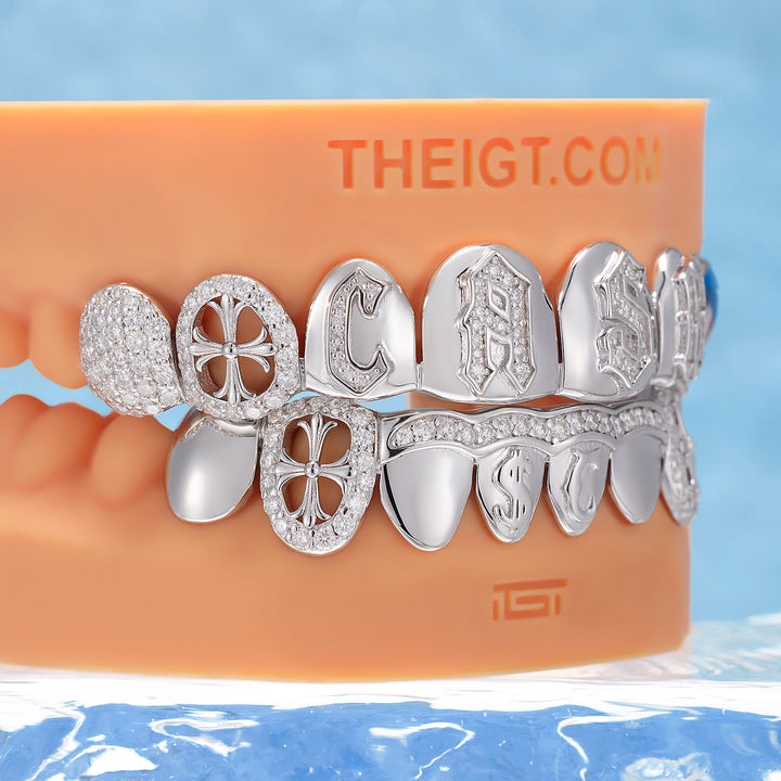 Flag Gothic Cross Iced Script Grillz