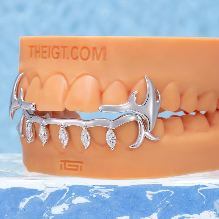 Flame Style Marquise Cut Diamond Bar Grillz