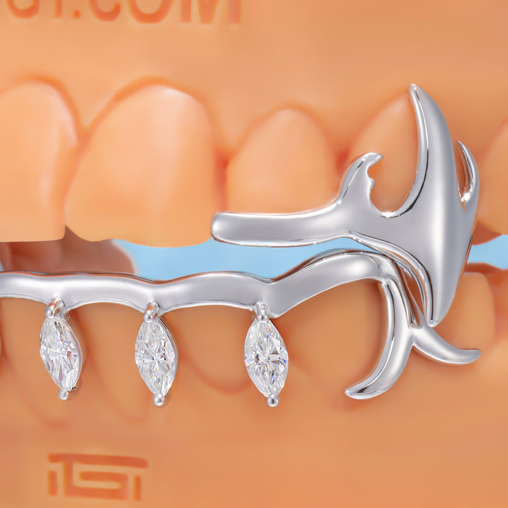 Flame Style Marquise Cut Diamond Bar Grillz