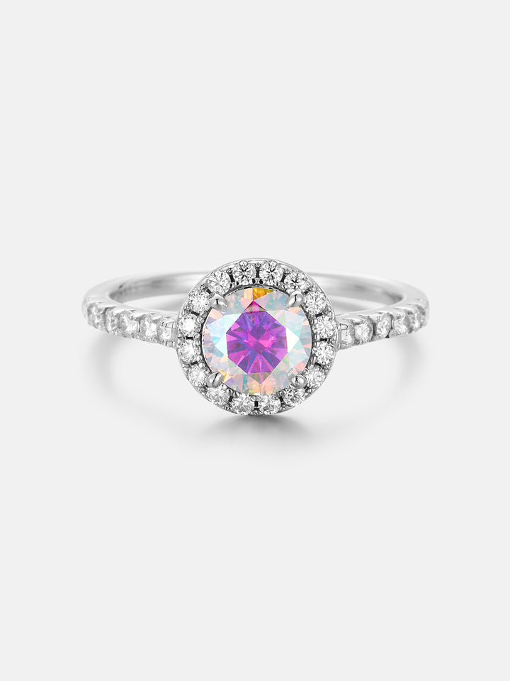 Floating Halo Rainbow Moissanite Engagement Ring