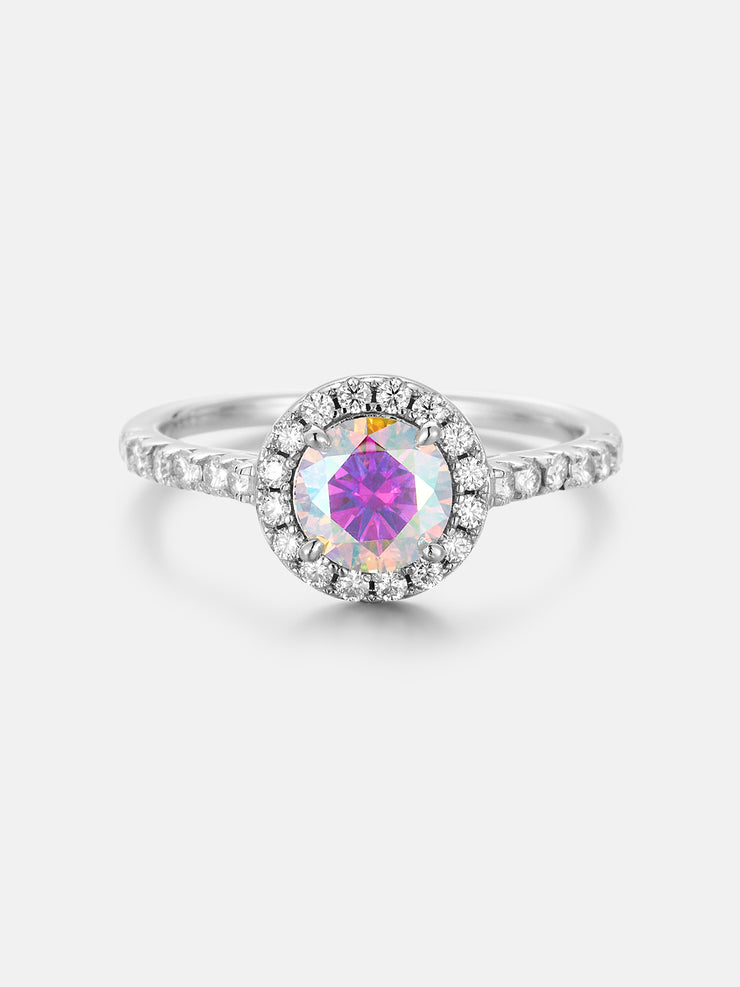 Floating Halo Rainbow Moissanite Engagement Ring