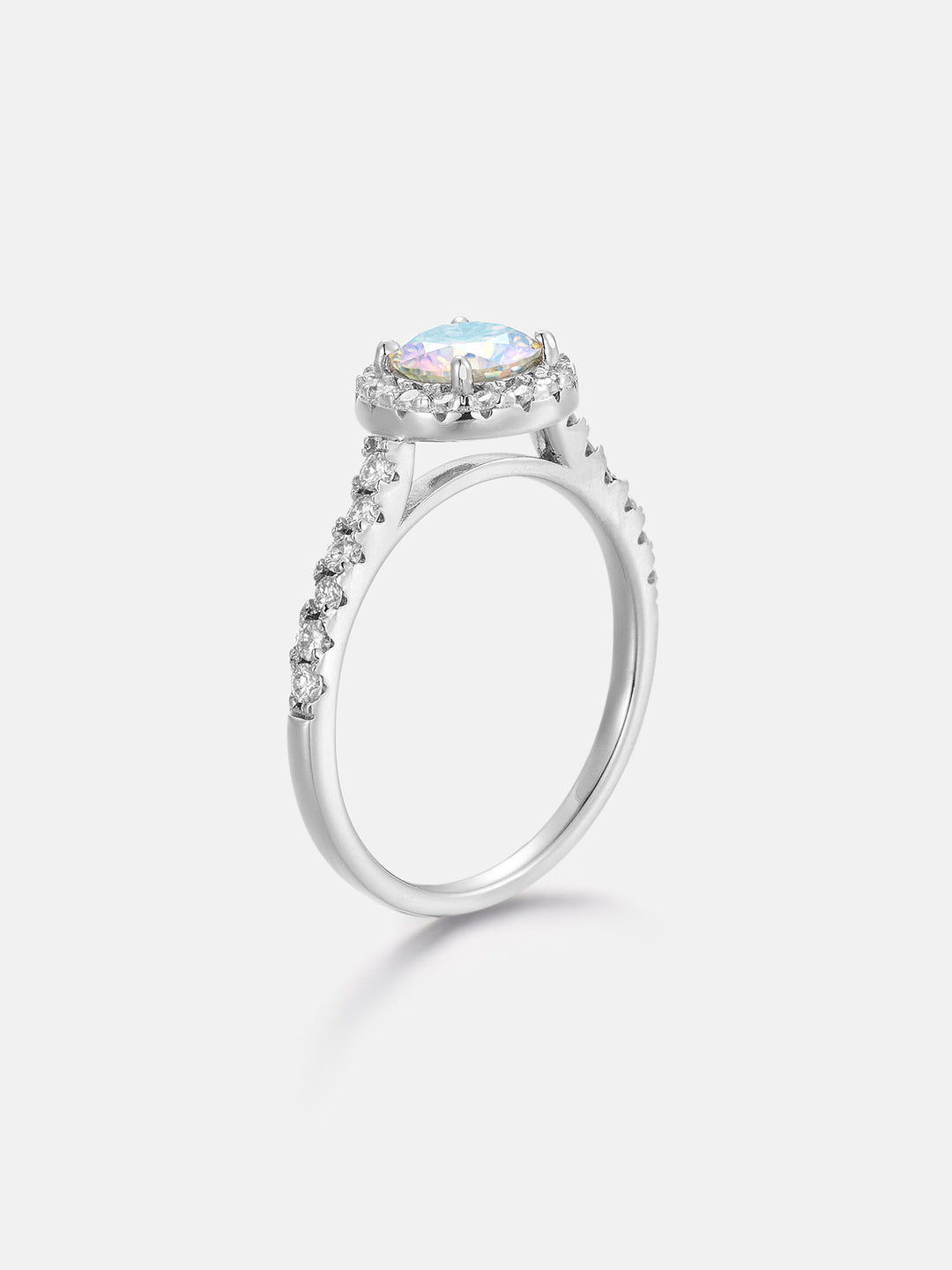 Floating Halo Rainbow Moissanite Engagement Ring