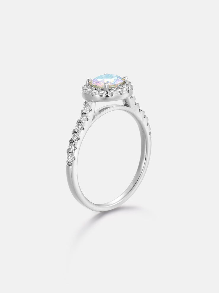 Floating Halo Rainbow Moissanite Engagement Ring