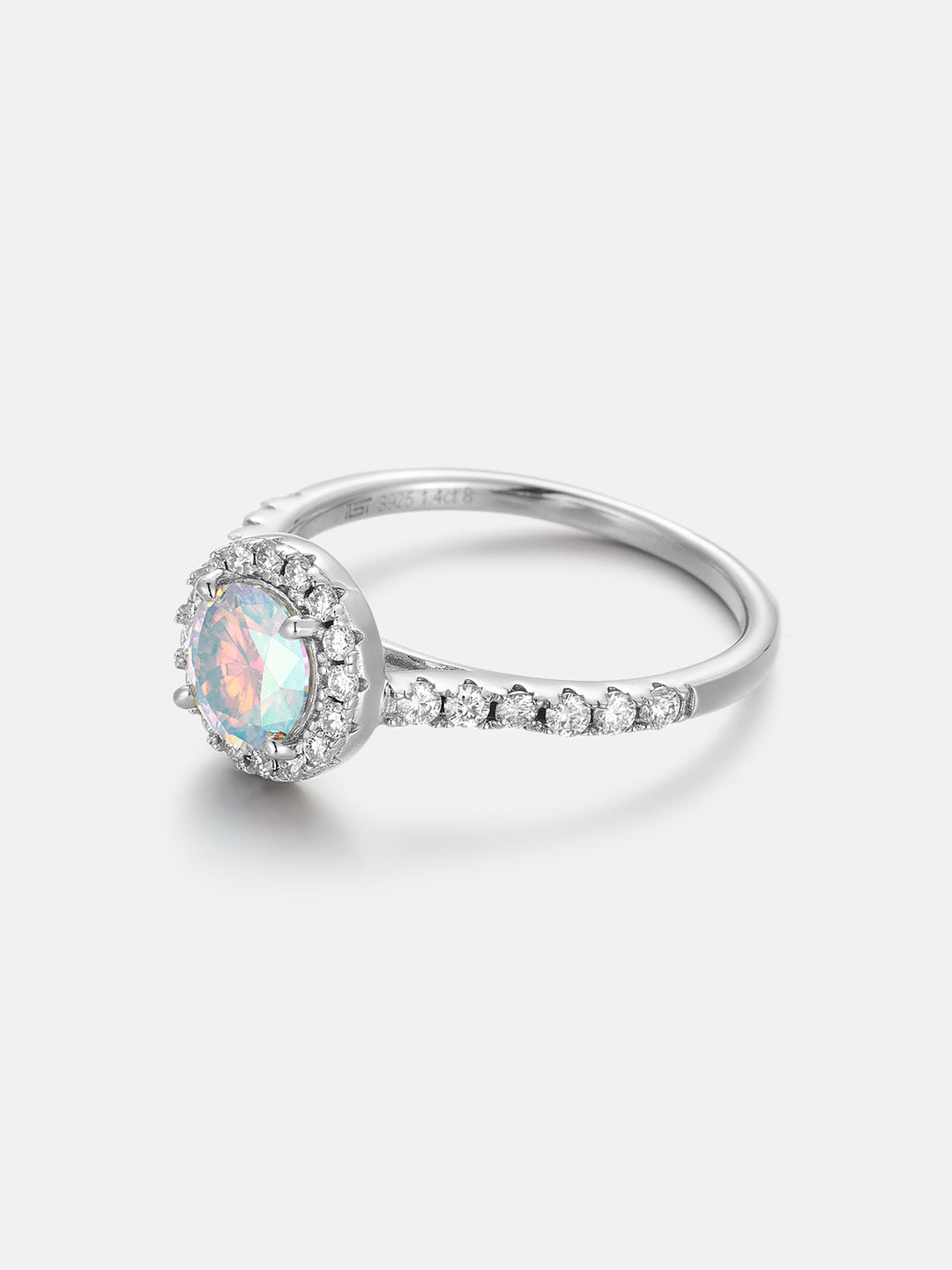 Floating Halo Rainbow Moissanite Engagement Ring