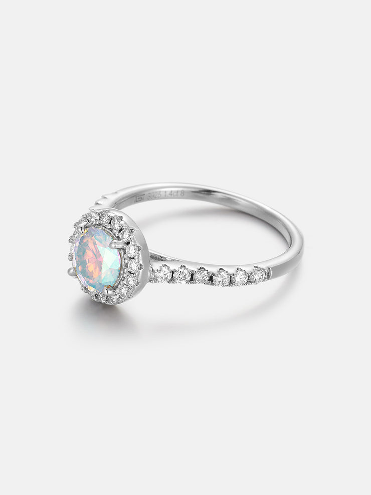 Floating Halo Rainbow Moissanite Engagement Ring