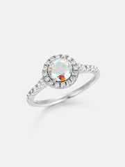 Floating Halo Rainbow Moissanite Engagement Ring