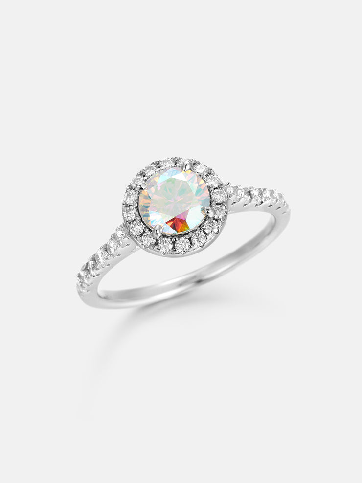 Floating Halo Rainbow Moissanite Engagement Ring