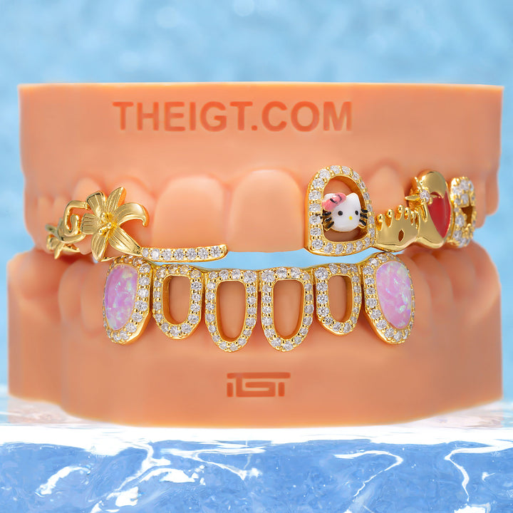 Flora Crown Heart Opal Iced Grillz