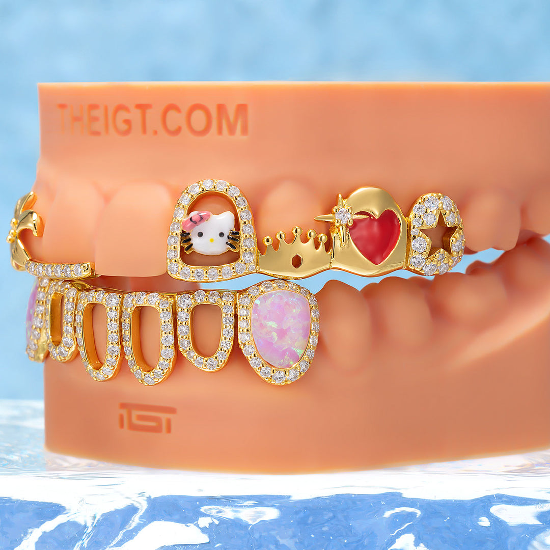 Flora Crown Heart Opal Iced Grillz