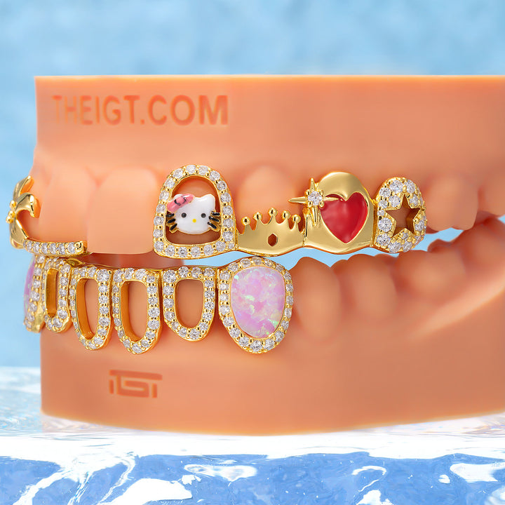 Flora Crown Heart Opal Iced Grillz