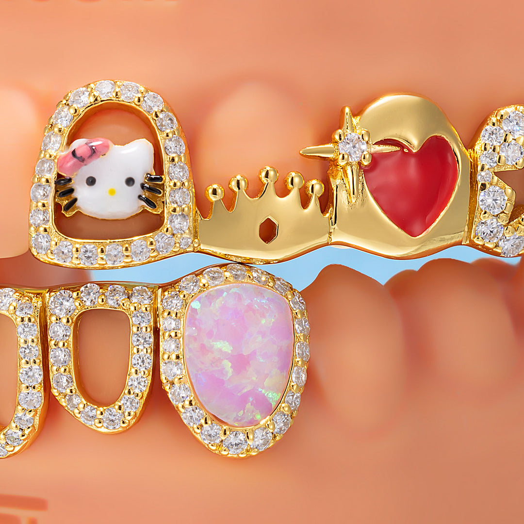 Flora Crown Heart Opal Iced Grillz