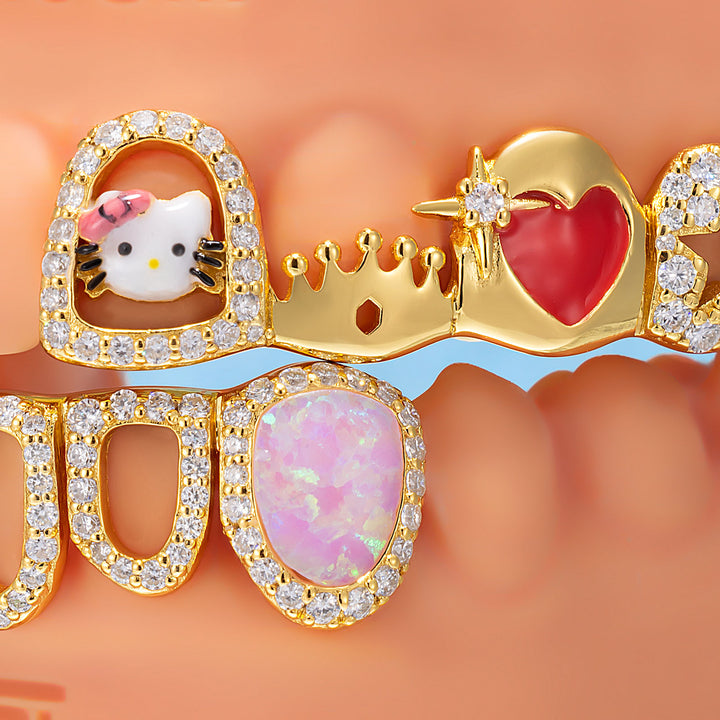 Flora Crown Heart Opal Iced Grillz