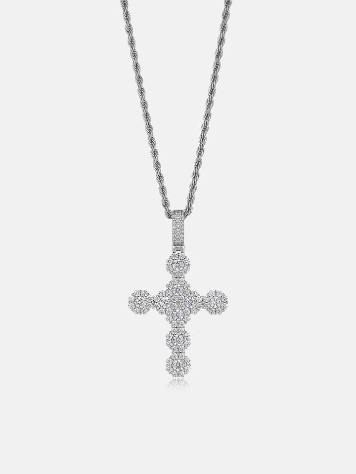 Floral Cluster Moissanite Cross Pendant