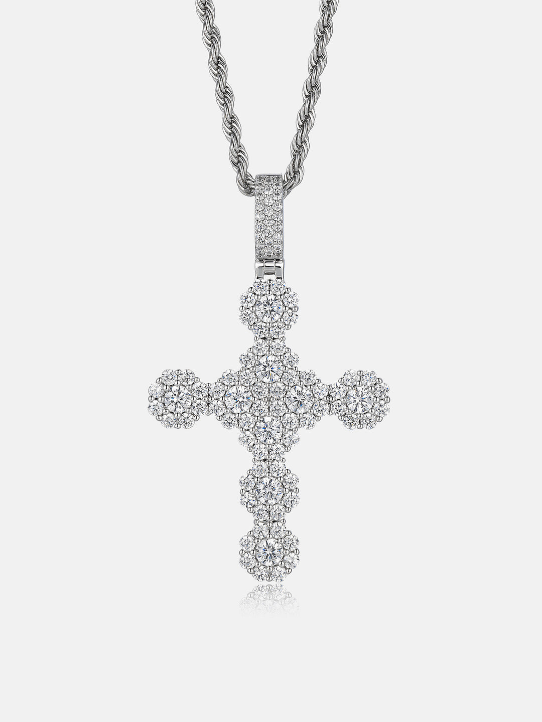Floral Cluster Moissanite Cross Pendant