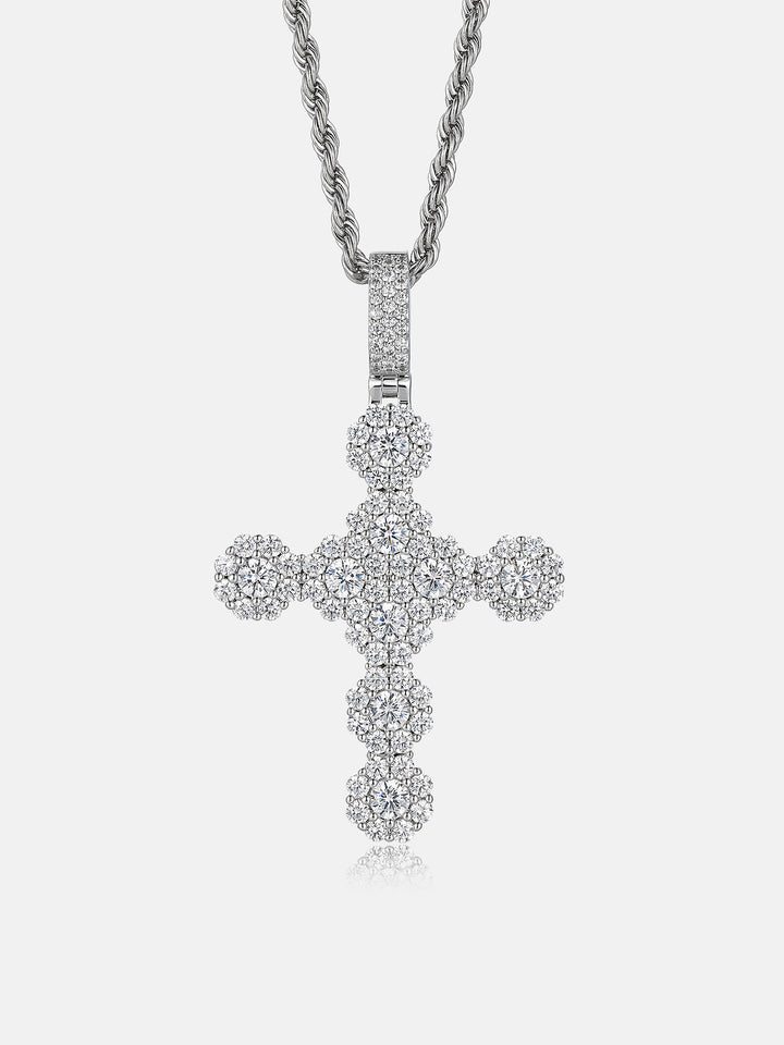 Floral Cluster Moissanite Cross Pendant
