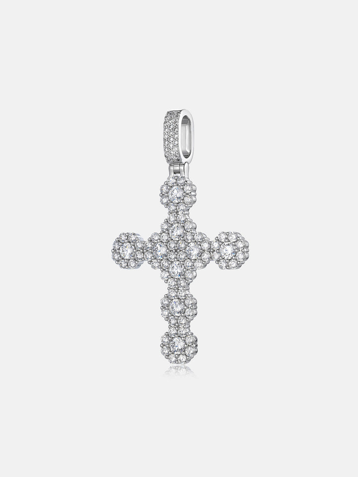 Floral Cluster Moissanite Cross Pendant