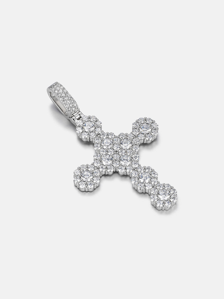 Floral Cluster Moissanite Cross Pendant