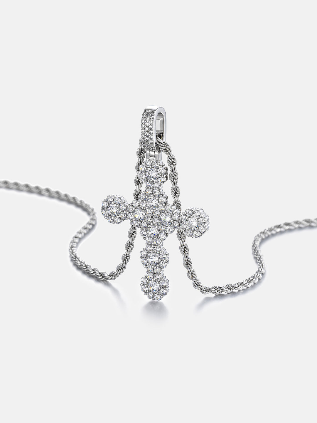 Floral Cluster Moissanite Cross Pendant